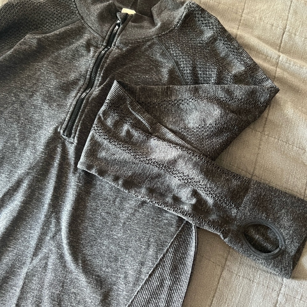 Fabletics Gray Quarter-Zip Pullover With Thumb Ho… - image 1